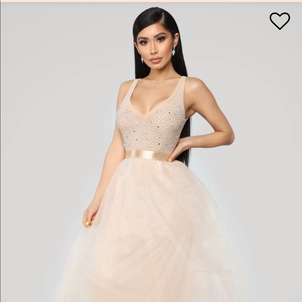 Fashion Nova Twirl Me Around Dress- Nude (small)